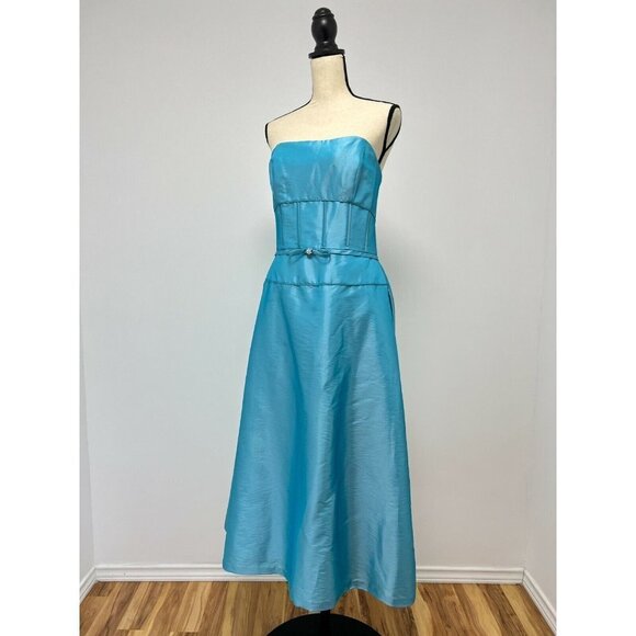 Pinky & Me Party Dress Size 14 Blue Strapless Convertible Dainty Rhinestone Bow - Picture 3 of 13